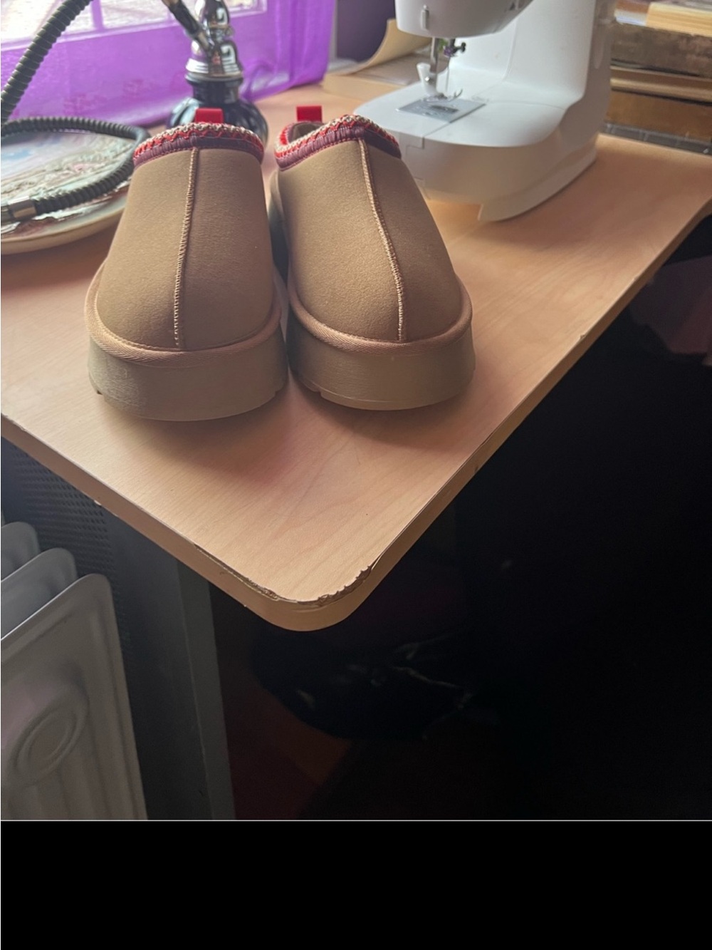 Amazon Women's Tan Slip-On Flats with Red Trim